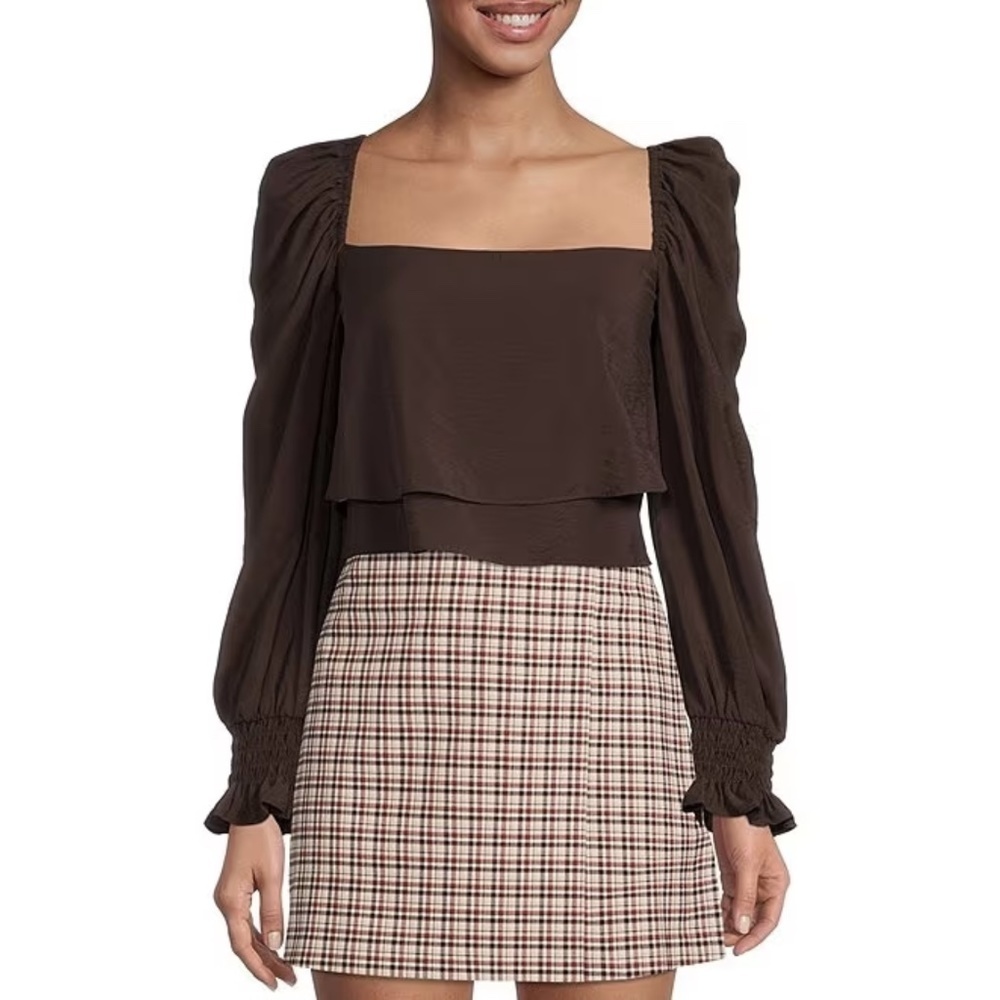 NWT Gianni Bini Mila Drapey Viscose Square Neck Long Sleeve Woven Blouse Sz. XL